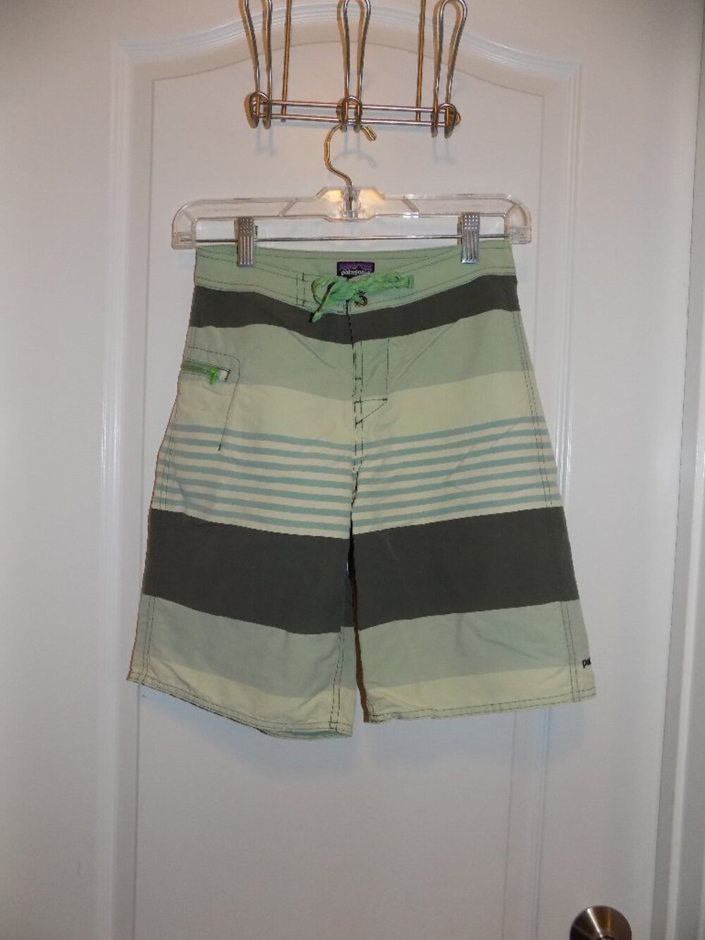 PATAGONIA Boys Green Striped Board Shorts Swim 12